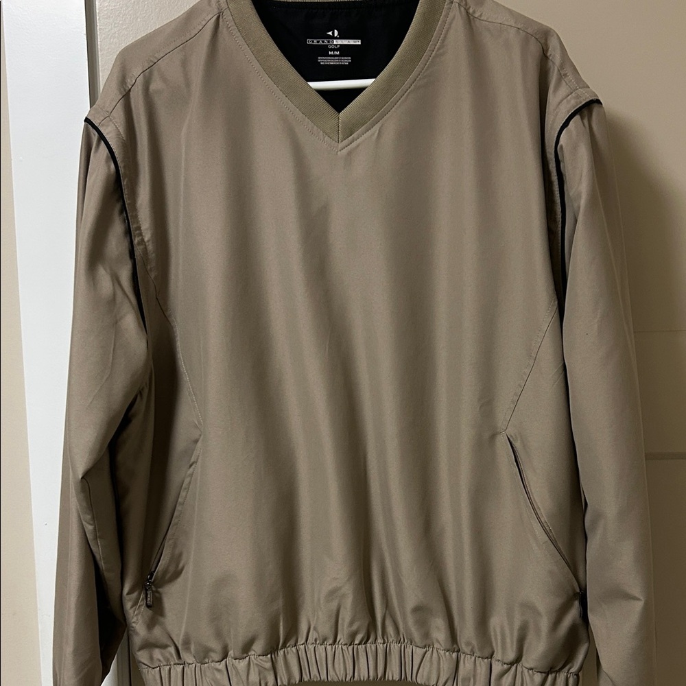 Grand Slam Golf Beige V-Neck Windbreaker Jacket
